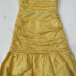 BCBGMAXAZRIA Bamboo yellow ruched strapless cocktail dress 0 NWT Photo 3