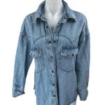 Mango MNG Blue Long Sleeve Collar Button Down Denim Jean Trucker Coat Jacket S Photo 0