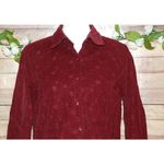 Lemon Grass Size M Burgundy Red Corduroy Floral Embroidered Button Front Shirt Size M Photo 1