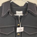 Ganni NEW Sable Topstitch Crepe Swing Button Front Mini Dress Black Sz 36 SNAGS Photo 5