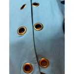 Bloomingdales Linen Coat Jacket Aqua Blue w/ Gold Eyelet Button Front 14W XL Photo 7