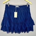Ramy Brook Caden Skirt Textured Tiered Mini Navy Blue Elastic Waist Sz Large NEW Photo 0