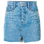 Milla Embellished Crystal & Pearls Raw Hem Frayed Mini Denim Skirt Jean Skirt in Solstice Blue Size M Photo 16