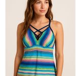None Boho Festival Bright Multicolor Striped Tankini Swim Top Size Large Photo 0