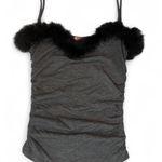 Black Fur Trim Cami Top Y2K Deadstock Size L Photo 0
