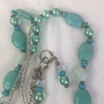 Artisan Swallow Necklace earring set Stone MOP blue turquoise silvertone Photo 7