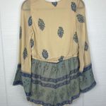 Free People Janpath Romper Shorts Jumpsuit Long Bell Sleeves Beige Blue Floral S Photo 3