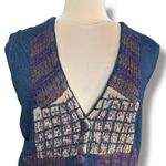 Vintage 90s Leslie Fay Navy Blue Knit Sweater Vest Geometric Plaid Vneck Medium Photo 1