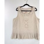 Johnny Was 4 Love And Liberty Womens Top Beige Embroidered Floral Ruffle Tank XL Photo 3