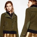 ZARA  Green Textured Weave Zip Jacket Distressed, Stud Detail small K47 Photo 1