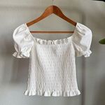 ASTR White Smocked Puff Short Sleeve Cropped Top Size S Photo 0