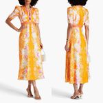 SALONI Tabitha Floral Print Silk Midi Dress Size 4 Orange Photo 8