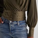 EXPRESS Satin V-Neck Balloon Sleeve Faux Wrap Top Photo 3