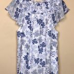 Loft Women’s Floral Paisley Print Keyhole Tie Ruffle Trim Flutter Sleeve Blouse Photo 4