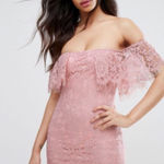 Pretty Little Thing ASOS  Pink Bardot Lace Dress Summer Spring Wedding Guest NEW Photo 0
