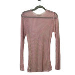 Free People NEW  Women's Pink Filter Finish Long Sleeve Metallic Mesh Size Small Photo 6