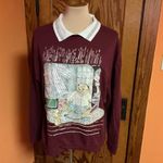 Vintage Teddy Bear Graphic Collared Sweatshirt Burgundy Cottagecore Top Photo 8