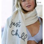 Aerie NWT "Just Chill" Pompom Cream Embroidered Knit Scarf, OS Photo 1