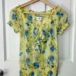 Abercrombie & Fitch Yellow Blue Floral Sheer Blouse Smocked Ruffle Top Size XS Photo 0