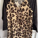 Reborn J Animal Print Button Up Shirt Top Raglan Sleeve Leopard Print Blouse Tan Size M Photo 0