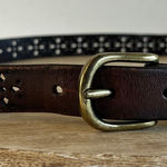 Vintage Brown Genuine Leather Cut Out Western Golden Buckle Belt Size Large Photo 0