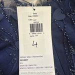 Theia Gretchen Appliqué Sequin Cocktail Dress Navy NWT Size 4 Floral Midi Dress Blue Photo 9