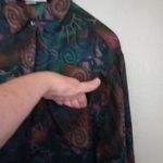 Punch Vintage L Silk Button Down Volcano Sun Pattern Top Blouse Turquoise Tan Green Size L Photo 10
