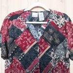 VTG 90s Bobbie Brooks Womens Patchwork Blouse Size L Red Black Floral Boho Artsy Size L Photo 1