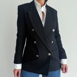 Vintage Wool Jacket Womens 8P Double Breasted Blazer Quiet Luxury Equestrian Black Photo 1