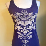 Y2K Yvette Mandell Purple Tank Top Crown Damask Graphic Women's Medium bling Photo 0