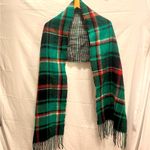 Topshop Plaid Fringe Super Soft Green Red Scarf Wrap Photo 2