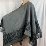 Free People Gray Animal Print Fringe Edge Cape Wrap OS Photo 2
