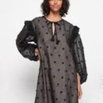 Manoush Black Tulle Polka Dot Long Sleeve Split Tie Neck Shift Maxi Dress sz 38 Photo 1