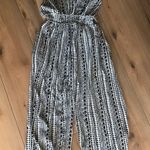 Elan  Women's Ivory Black Geometric Print Halter Jumpsuit Photo 3