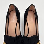Gucci Marmont GG Fringe Kiltie Block Mid Heel Loafer Pumps Black Suede Size 37 Photo 4