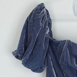 Anthropologie  Velvet Jumpsuit Size 10 Blue Off Shoulder Ruched Wide Leg Occasion Photo 4