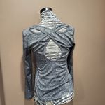 SheIn  Gray Crossed Back Long Sleeve fitted Athletic Top Photo 1