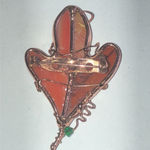 Copper Wire Stained Glass Leaf Pendant with Green and Yellow Accents Brown Photo 3