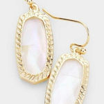 Brand New Boutique Mother Of Pearl Hexagon Stone Dangle Earrings in Gold Photo 0