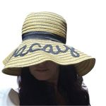 Stylish Tan Sun Hat with Black Embroidery On Vacay Straw Floppy Hat Photo 2