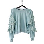 Alice + Olivia NWT Evalyn Cropped Ruffled French Cotton-Blend Terry Sweatshirt M Photo 42
