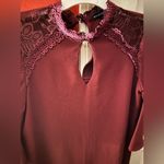 Madison Leigh  Lace Cutout Mock Neck Burgundy Wine Mini Dress Photo 8