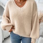 SheIn Essnce Plus Lantern Sleeve Ribbed Knit Sweater Photo 0