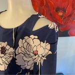 Ivanka Trump  Dress Womens Medium M Blue Floral Cold Shoulder Long Sleeve Photo 3