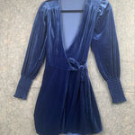 Francesca's‎ Mi Ami Dress Sz S Dark Blue Velvety Mini Wrap Dress Long Sleeve Photo 0