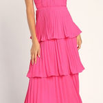 Lulus NWT  Cascading Crush Hot Pink Tiered Midi Dress Wedding Gala Banquet Sz XL Photo 0