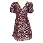 AQUA  Metallic Leopard Print Dark Red Mini Dress Short Puff Sleeves Size M NWT Photo 1