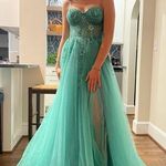 Super Cute Aqua Seafoam Green Tulle Prom Dress Sparkly Bodice Photo 0