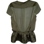 Bebe Olive Green Ruched Waist Faux Wrap V Neck Peplum Blouse EUC Medium Photo 4
