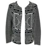 H&M Black White Woven Geometric Open Front Blazer Jacket XS Photo 0